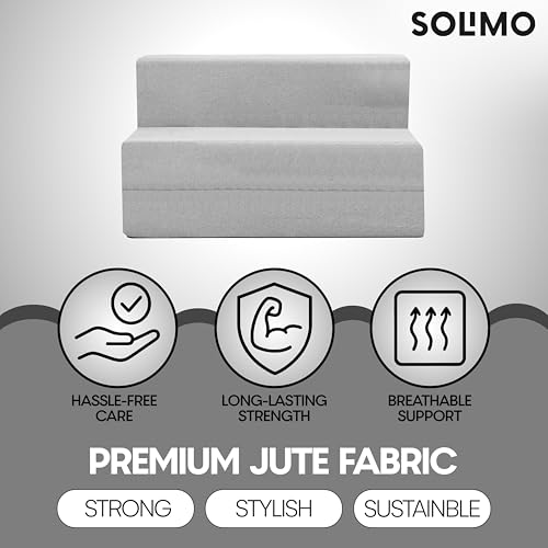 Image of Amazon Brand - Solimo 2 Seater 4 * 6 Jute Fabric Washable Cover Sofa Cum Bed2 Seater Double Foam Fold Out Sofa Cum Bed (Finish Color - Light Grey Delivery Condition - Pre-Assembled)