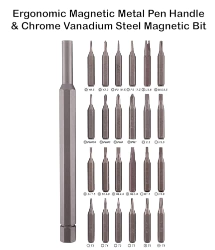Image of Peace Tech 25 in 1 Small Mini Magnetic Precision Screwdriver Bits Set, Eyeglasses, Computer, Electronic, Watch Repair Kit with Phillips and Star Tiny Screw Driver Home Kit (Metal Pen)
