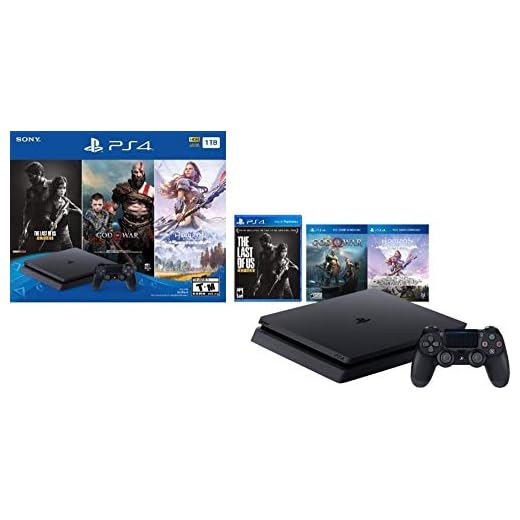Flagship Newest Play Station 4 1TB HDD Only on Playstation PS4 Console Slim Bundle with Three Games: The Last of Us, God of War, Horizon Zero Dawn 1TB HDD Dualshock 4 Wireless Controller -Jet Black