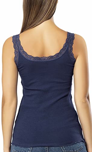 Vavonne Lace Camisole Tank Tops For Women, Soft Stretch Ribbed Cotton Cami Shirt (Navy Blue,Small) #TOP3