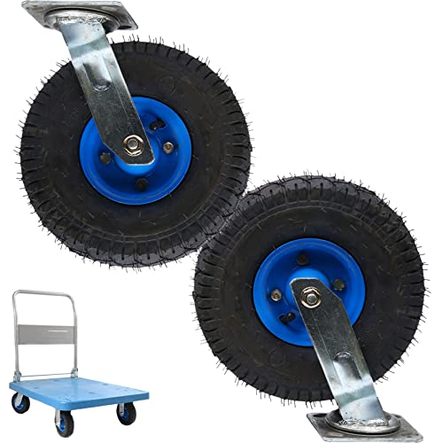 WORDFUN Roulette Gonflable Pneumatique (Lot De 2) Roulette Industrielle Pivotante Robuste avec Plateau Supérieur Et Freins, Doubles Roulements, Roues Silencieuses en Caoutchouc pour Chariot