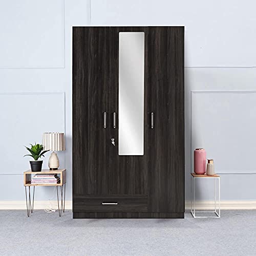 Image of Wakefit Wardrobe | 1 Year Warranty | Engineered Wood Almirah, Cupboard for Clothes Storage | 3 Door, Mirror, 1 Drawer, 2 Hanging Space | Cashmere - Dark Brown