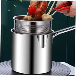 ROSQUICO Small Deep Frying Pot With Basket 1200Ml Stainless Steel Fryer Pot With Long Handle Mini Deep Oil Fryer For French Fries/Shrimp/Fish/Chicken Wings/Boiling Butter/Sauce/Gravies/Pasta (Silver)