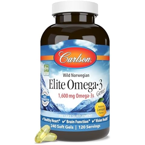 Carlson Elite Omega 3 Gems, 1600mg, Lemon Flavored, 240 Softgels Cover