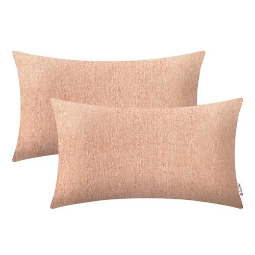 BRAWARM Chenille Throw Pillow Covers 12x20 Inches, Dusty Pink, Pack of 2
