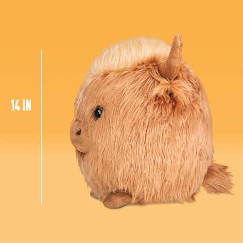 Image of Highland Cow Stuffed Animal, 14 inch Cute Scottish Cow Round Fluffy Pet Doll | Soft Farm Animal Plushie Pillow for Birthday Christmas Valentine's Day Home Decor