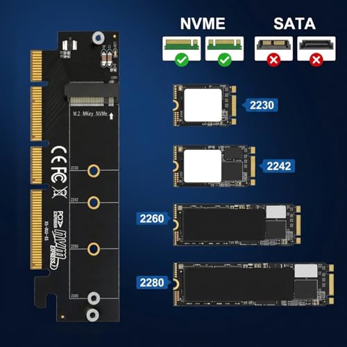 Image of Verilux PCIe 4.0 M.2 NVMe Adapter 64Gbps with Heat Sink for NVMe AHCI SSD 2280 2260 2242 2230 Compatible with PCIe X16