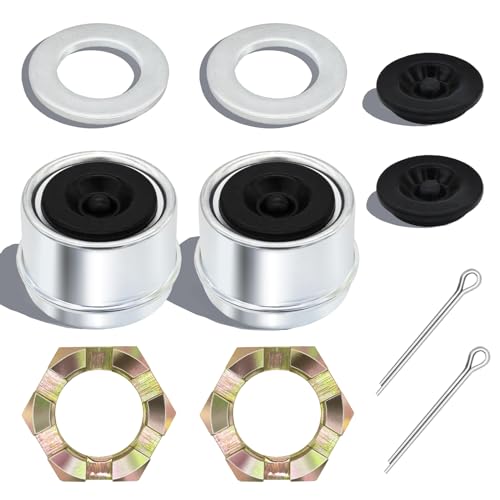 10PCS 1'' Spindle Castle Nuts Kits Trailer Axle Nut Kits Including Washers, 2.25'' Long Cotter Pins, 1.98'' Dust Caps & Rubber Plugs for 1