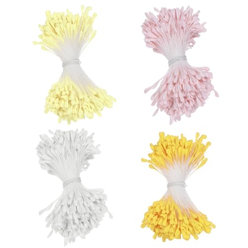 JINJUMEI Lot de 1400 étamines artificielles en Forme de Malt, étamine de Fleur Double Tête Faite à la Main Pistil de Pollens Floraux Artificiels pour la Fabrication de Fleurs, Décoration Artisanale