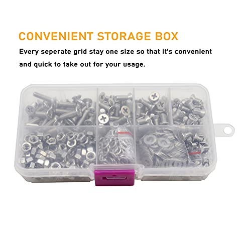 Binifimux 550Pcs M4 Phillips Flat Head Countersunk Machine Screws Bolts Nuts Washers Assortment Kit, 304 Stainless Steel, M4 X 6Mm/ 8Mm/ 10Mm/ 12Mm/ 16Mm #TOP6