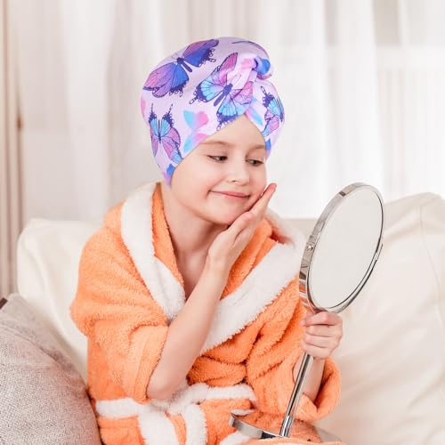 Image of FIOBEE Microfiber Hair Towel Wrap for Kid Girls Rapid Drying Hair Turbans | Absorbent & Soft Hair Wrap Towel, Easy Wear On With Button, For Girls Women Long Curly Hair, Turbie Twist Hair Towels