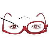 Magnifying Makeup Glasses, Single Lens Eye Make Up Glasses Rotatable Fashionable Glasses for Women (Red)(+3.00)