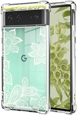 Wlxee for Clear Google Pixel 6 Case White Flower Floral Design for Women Girls Soft Slim Thin Fashion Unique Transparent Heavy Duty Protection Bumper Cover for Google Pixel 6 5G 6.4 Inch
