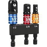 GWJX 3-teilig Stecknuss Adapter Set 7,5cm lang 6,35/9,5/12,7mm (1/4"+3/8"+1/2") Sechskantschaft Bit-Halter, für Akku-Bohrschrauber, Bohrmaschine, Drehmomentschlüssel, Ratsche & Steckschlüssel
