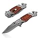 HONZIN Coltello pieghevole Coltello tascabile multiutensile 3 in 1 in acciaio inossidabile con taglierina per cintura di sicurezza, coltello da sopravvivenza in campeggio (manico in legno)