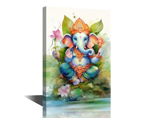 Shree Ganesha Wall Art Painting Ganesh Chaturthi Bedroom Living Room Wall Decor Hindu God Framed Modern Pictures India Religious Canvas Prints Artwork for Wall Decor Office 24x16 in