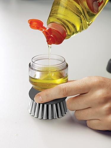 Foto von Joseph Joseph Palm Scrub Nachfüllbare Seifenspender Reinigungs- und Spülbürste für die Küche mit Aufbewahrungsständer, grau