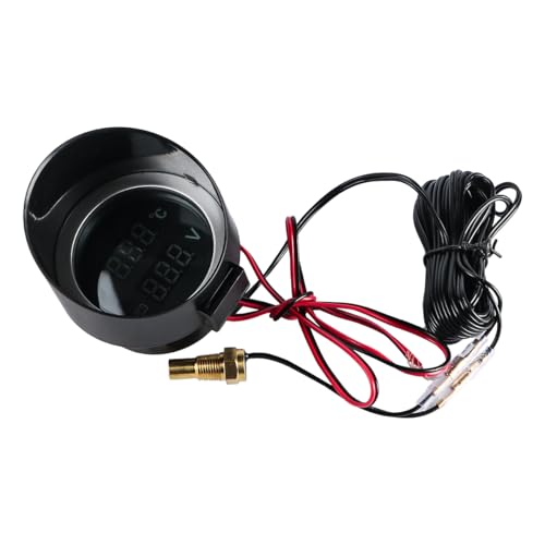Sarini Rundes digitales Wassertemperaturmessgerät, Voltmeter, Wasserkühlmitteltemperaturmessgerät, Kit, DC 9 V 36 V, mit blauem Licht für Auto, Motorrad, ATV