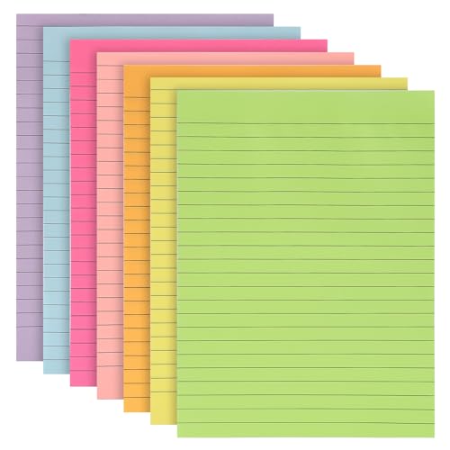 7 Pack Lined Sticky Notes 6 x 8 in 50 Sheets/Pad Assorted Colours