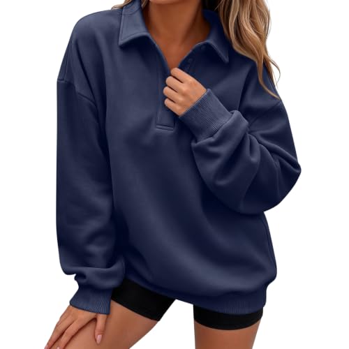 Numaller Womens Oversized Sweatshirt Plus Size Button Collared Polo Hoodie - image 2