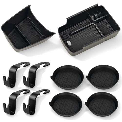 Upgraded 10Pcs Organizer Kit for Chevy Trax Accessories 2024 2025 2026, Center Console Tray & Armrest Storage Box, with 4 Cup Holder Inserts and 4 Seat Hooks, ABS Non-Slip Interior Accessories Black