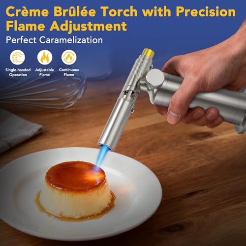 Image of Butane Torch, Professional Metal Micro Torch, Waterproof and Windproof Blow Torch, Refillable & Adjustable Soldering Torch for Jewelry Making, Baking, Cooking (Butane Gas not Included)