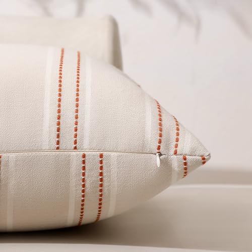 Image of Hckot Throw Pillow Covers 18x18 Set of 2 Rust Pillow Covers Farmhouse Decorative Pillows Textured Linen Square Cushion Covers for Sofa Couch Bed Living Room Decor(Rust)