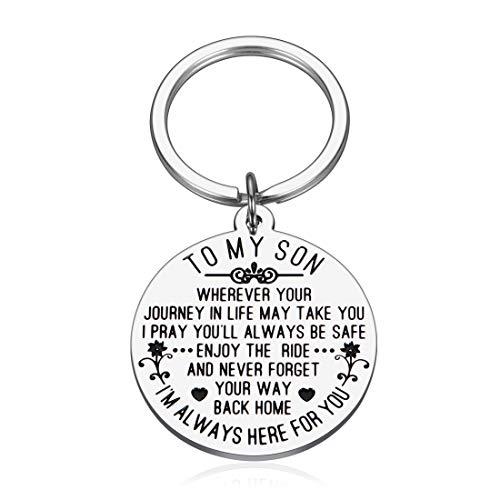 Inspirational Keychain Gifts for Son from Mom Dad Sweet Birthday Wedding Anniversary for Teen Boys Graduation Christmas Gifts for Him Men Step Son Fathers Day