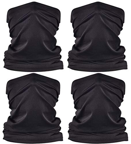 UV Face Cover Neck Gaiter Mask Protection Magic Scarf Wind Bandana Balaclava for Summer Running Fishing Biking (4PCS Black)