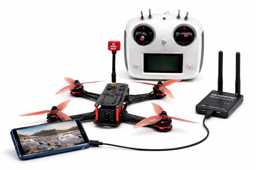 Image of KITSONIX DIY FPV Racing Drone Kit with SpeedyBee F405 Mini Flight Controller, 35A ESC Stack, SpeedyBee VTX, RunCam Phoenix FPV Camera, Q250 Carbon Fiber Frame, 2204 2300KV Brushless Motors, FS-i6S Transmitter & 5.8GHz OTG Video Receiver (Analog FPV)
