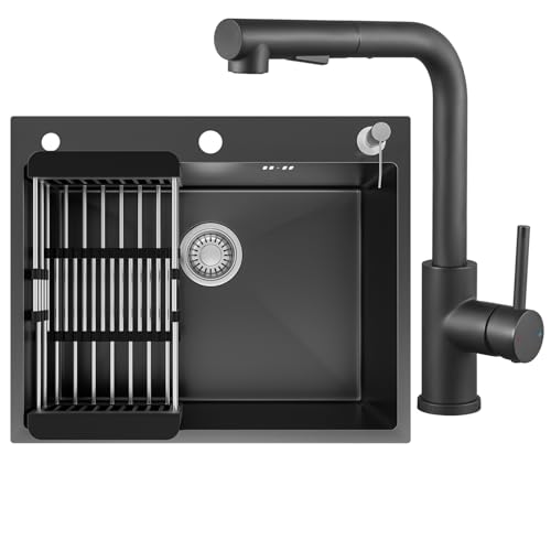 CECIPA 60x49 cm Lavello Nero 1 Vasca con L Rubinetto