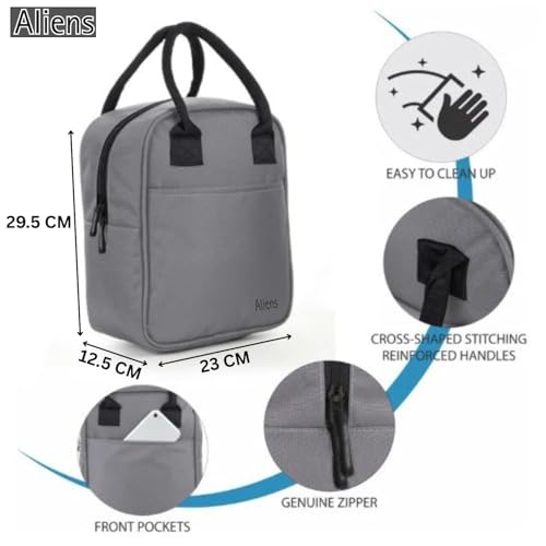 Image of Aliens Insulated Lunch /Tiffin /Travel /Storage Bag, Water-Repellent, Keeps Hot and Cold Lunch Box for Unisex - Office, Travel, School, College and Picnic Lunch Box & Bottle Pouch-Grey