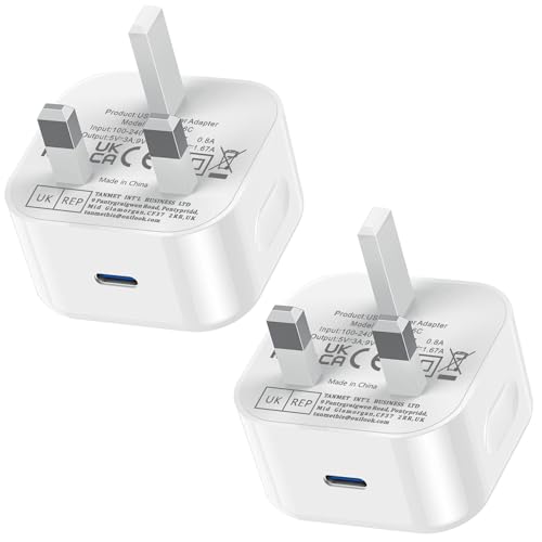 USB C Plug Fast Charge Compatible with New iPhone 17 Pro Max Air 16e 16 Plus Pro Max 15 14 13 12 11 SE Watch iPad 9 10 11th A16 A17,25W Type C Port Charging Wall Charger USBC Plugs Adaptor UK,2 Pack