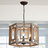 Farmhouse Chandelier Light Fixture, 6-Light Rustic Wood Pendant Chandeliers Lighting Fixtures, Vinta