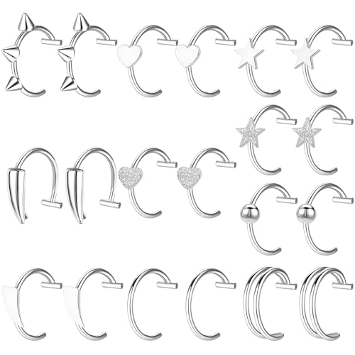 NEWITIN 20 Pieces Fake Lip Rings Surgical Steel Fake Lip Piercing Vampire Teeth Ring Lips Cuff Ear Cuff Earrings Faux Septum Nose Piercing Jewelry for Women Men