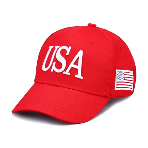 Image of USA Trucker Hat for Men & Women American Flag Cap Adjustable Baseball Cap Mesh Snap Patriotic 3D Embroidered Cap