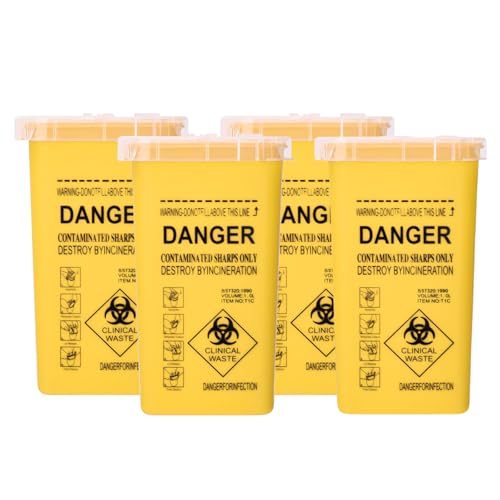 4 contenitori per aghi da viaggio, per oggetti taglienti, gialli, piccoli contenitori per aghi e distruzione degli aghi