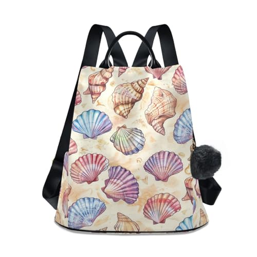 Retro Pattern with Seashells Backpack for Women Anti Theft Large Fashion Travel Shoulder Bag Purse Rucksack Lightweight