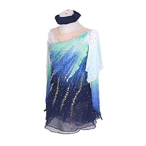 Liuhuo Girl's Dance Dress Gradient Blue Gems Competition Performance Wear Ice Skating Dress #TOP4