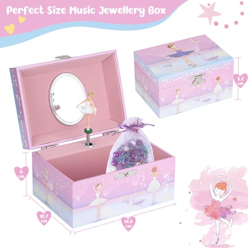 Anyiner Schmuckschatulle mit Spieluhr, Kinder-Schmuckkästchen Musikkästchen mit sich drehenden Ballerina, Schmuckkästchen Mädchen Geburtstagsgeschenk für Kinder (Groß Rosa Ballerina)