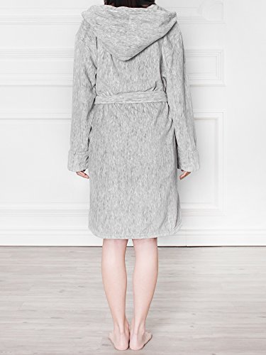 Image of PAVILIA Plush Robe for Women, Soft Fleece Short Bathrobe, Warm Lightweight Knee Length Lounge Robe with Pockets