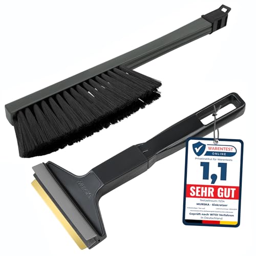 Set Eiskratzer Auto mit Besen - Murska Schneebesen Auto - schnell, einfach & mühelos - Messing Scheibenkratzer - praktisches Profi Set - Schneekratzer & Schneefeger Schneebürste Finnland Schwarz Grau