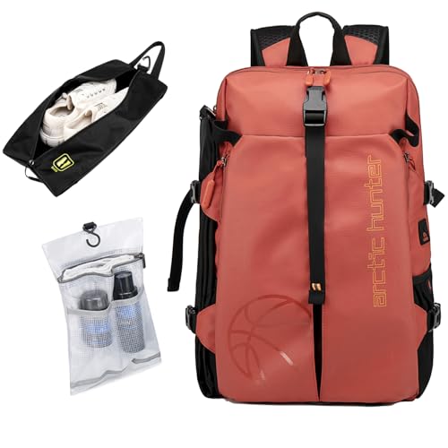 Image of Arctic Hunter Multi-Functional Ball Backpack Separate Ball Pocket, Independent Shoe Pouch Waterproof Compartment Laptop Sleeve Ideal for Cricket, Basketball Soccer and Gym (Orange)