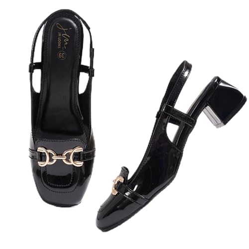 Image of JM LOOKS Womens Slingback Block Heels Closed Square Toe Dress Work Slip on Back Strap Business Pumps