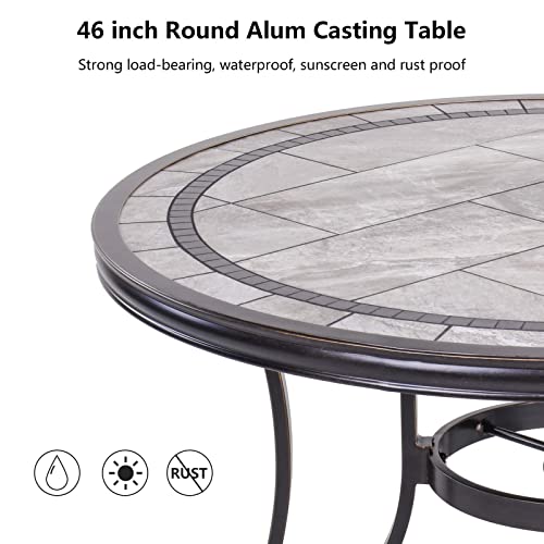 Dali Single Sale Outdoor Dining Table Contemporary Round A Tile-Top Design With Heavy-Duty Frames 46'' #TOP4