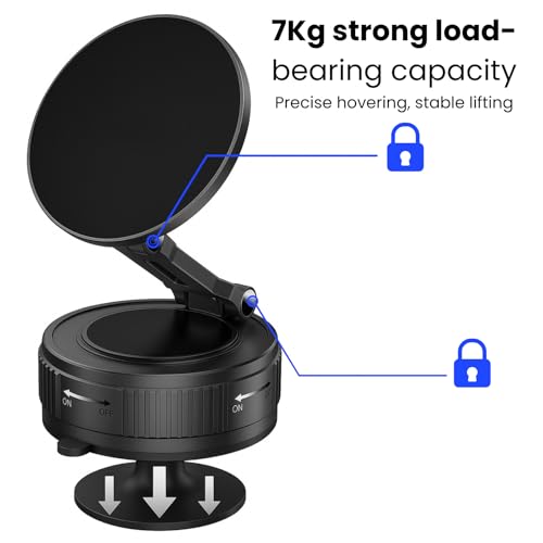 Image of RIGGEAR Vacuum Suction Magnetic Phone Mount, 360 Rotating Foldable Mobile Holder for Car, Office Desk, Mirror, Kitchen & Gym Use (AstroNexus Black)
