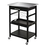 HOMCOM Kitchen island Cart Rolling Trolley Utility Serving Cart with Stainless Steel Tabletop, Wine Rack & Drawer