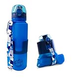Nenda collapsible hiking travel foldable leak proof silicon camping backpacking leakproof water bottle bpa free accessories men women kids cool blue