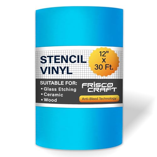Frisco Craft Stencil Vinyl Masking Film - Compatible Stencil Vinyl for Cricut Machine, Silhouette, Cameo - Blue Removable Sheet - Easy to use, No Residue, Multi-Purpose (12” x 30ft)
