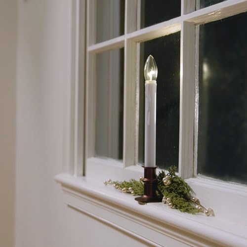 Image of Ultra Bright Battery Operated LED Window Candles Antique Bronze | Automatic Timer, Metal Base, Adjustable Height, Flameless Christmas Window Sill Lights, 4-Pack